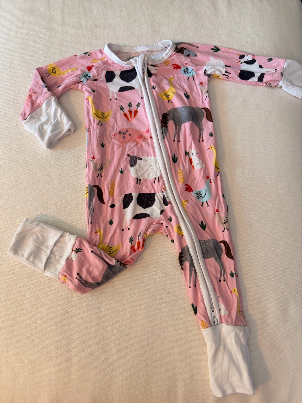 Little Sleepies Pink Farm Print One-Piece Zipper Pajamas